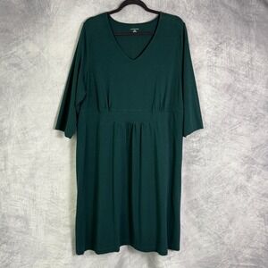 Lands' End Women's plus Sz 2X (20W-22W) Green V Neck Knit Dress modest preppy